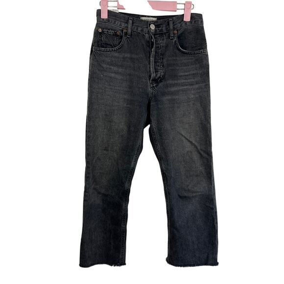 Agolde black denim button fly raw hem Ripley jeans size 23 - Picture 1 of 8